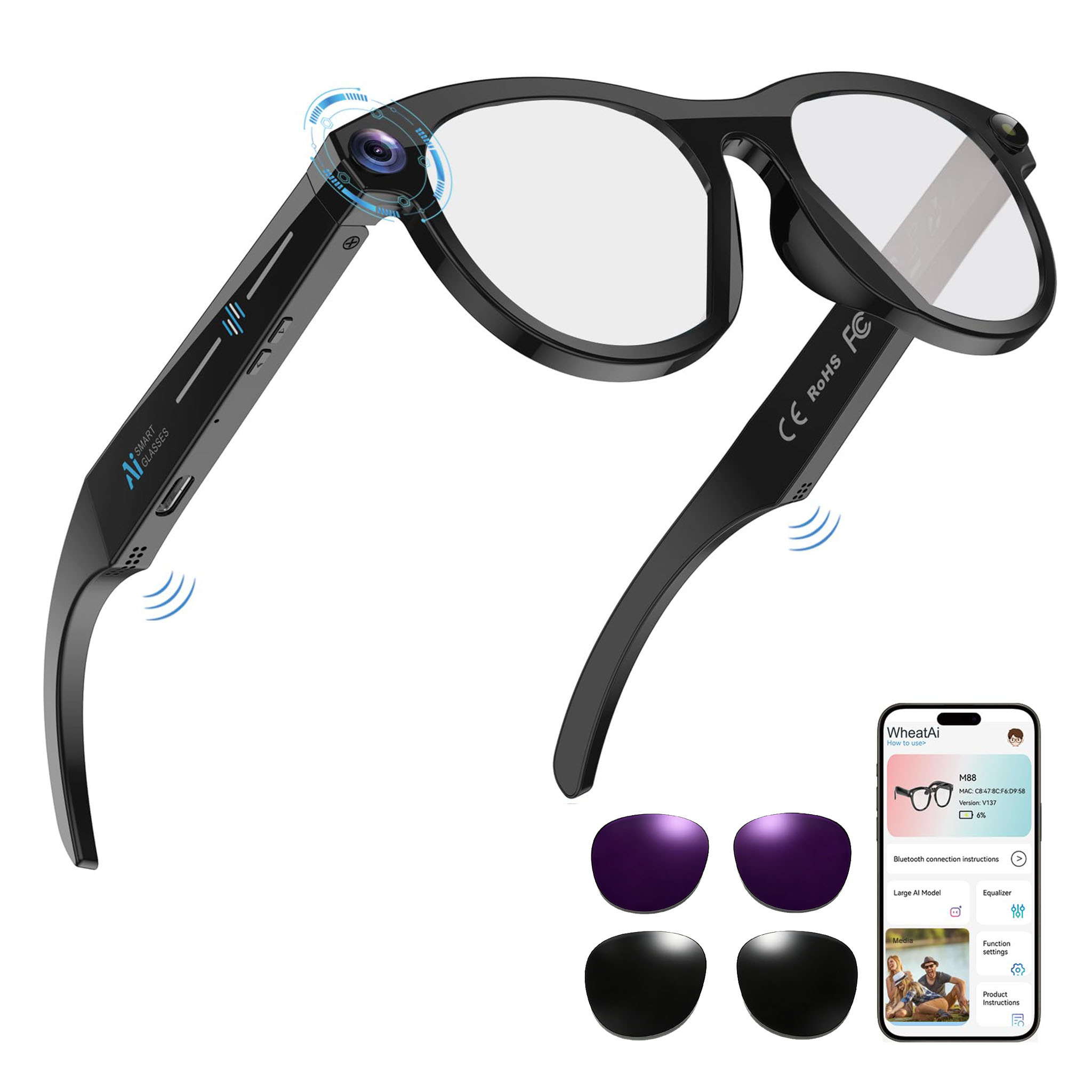 Black Smart Ai Glasses for Men - Audio Music Videos incelemesi ve fiyatı