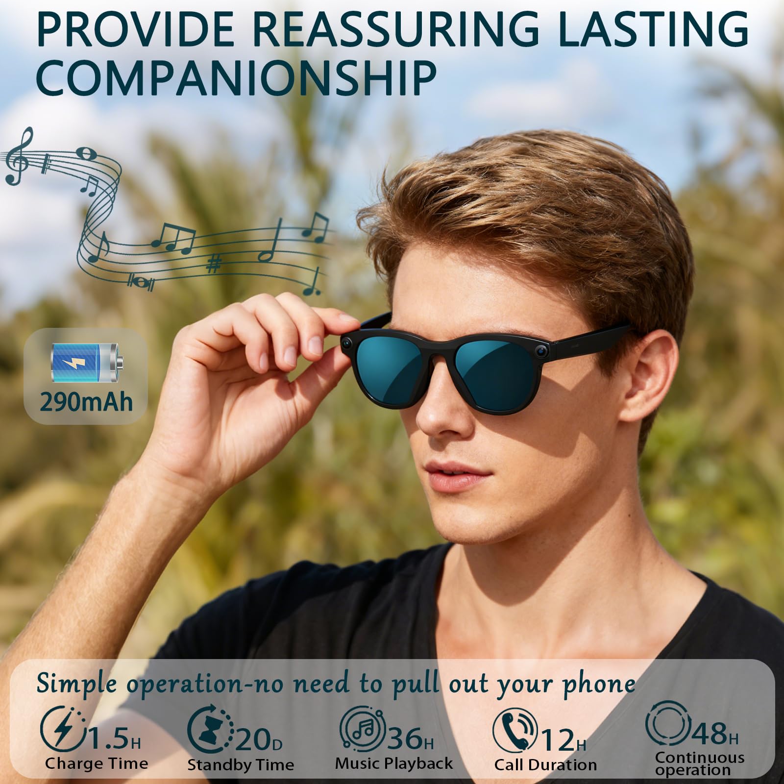 Black Smart Ai Glasses for Men - Audio Music Videos incelemesi ve fiyatı